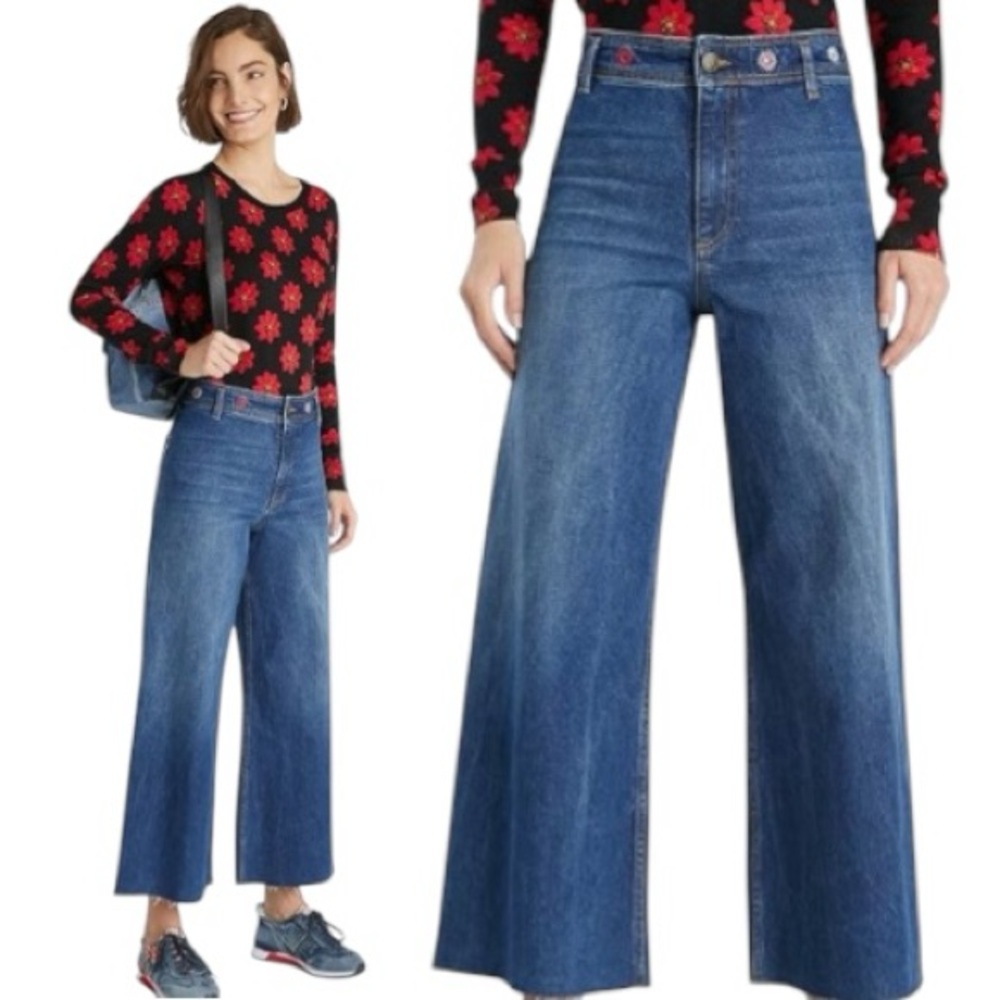 DESIGUAL Cropped Wide-Leg Blue Jeans size EU40 (US 8)